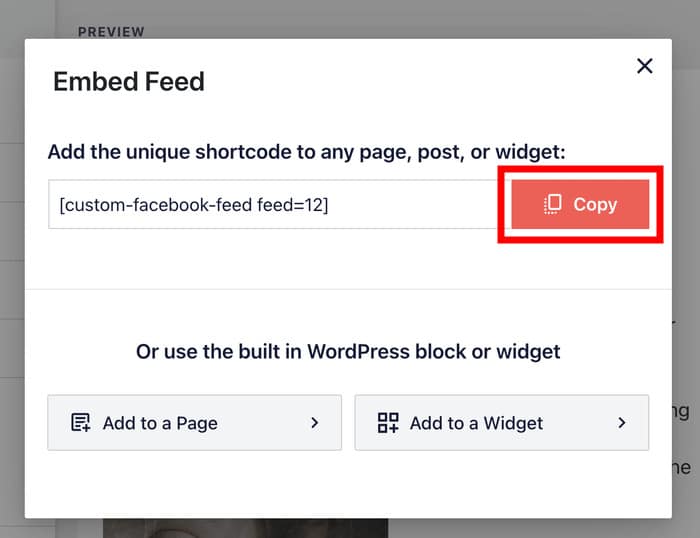 copy shortcode for elementor facebook feed