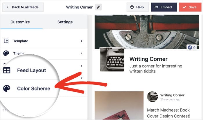 select color scheme options facebook elementor