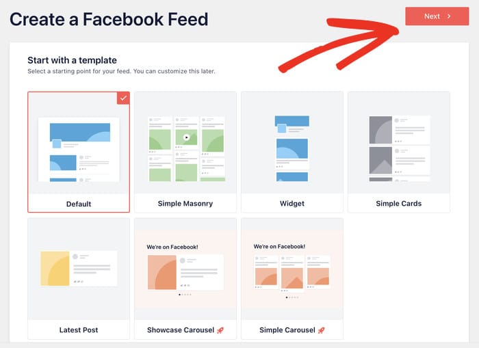 select your feed template facebook widget