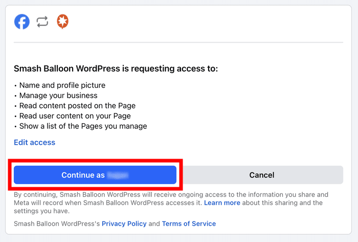 smash balloon facebook access