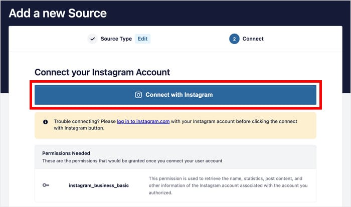 start connecting to instagram