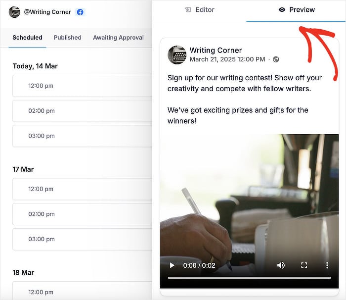 preview your facebook video post