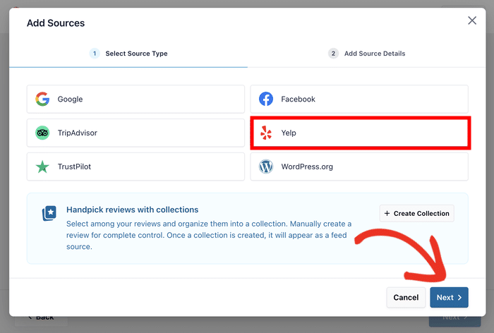 select yelp as a source