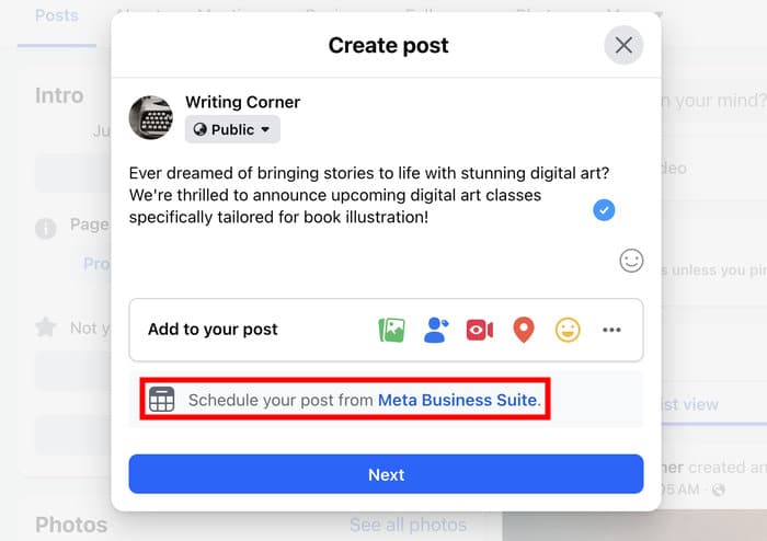schedule your post with meta business suite