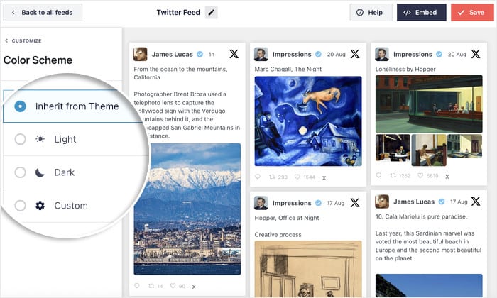 color schemes for a twitter list feed