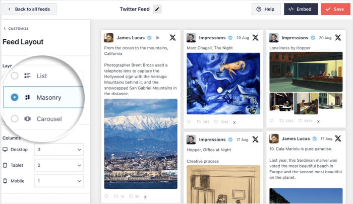 layout options for your twitter list feed