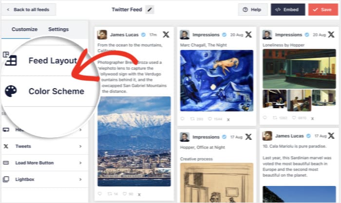open the color scheme options for twitter list feed