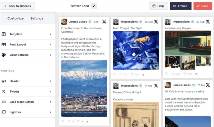 twitter list feed in the visual customizer