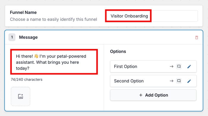 add messages for your chat funnel