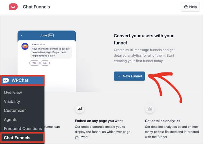 create a new chat funnel wpchat
