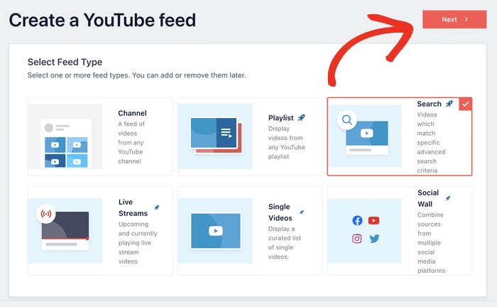 select youtube search feed type