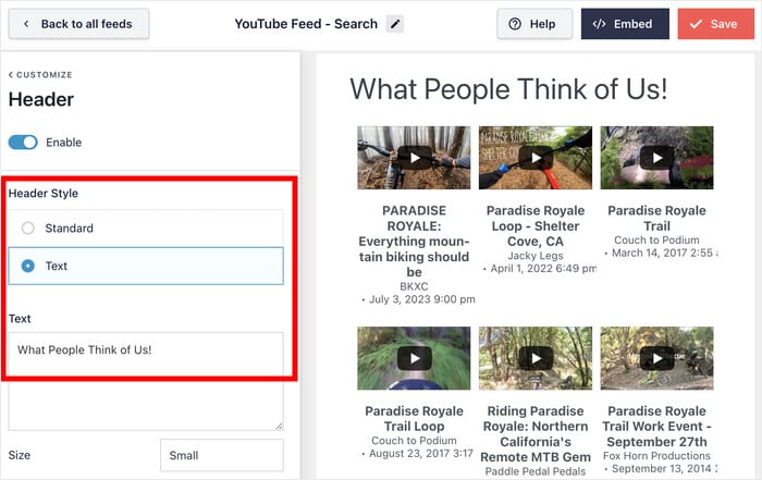 customize your feed header youtube search