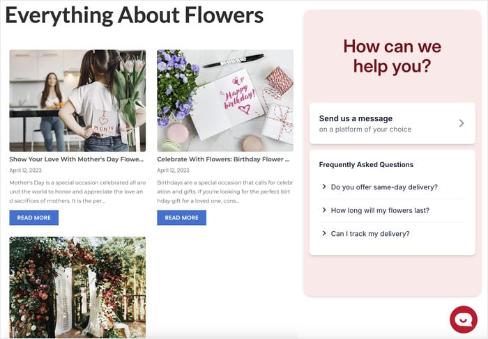 example of a wpchat chat assistant on a website