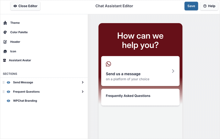 live customizer for your whatsapp assistant