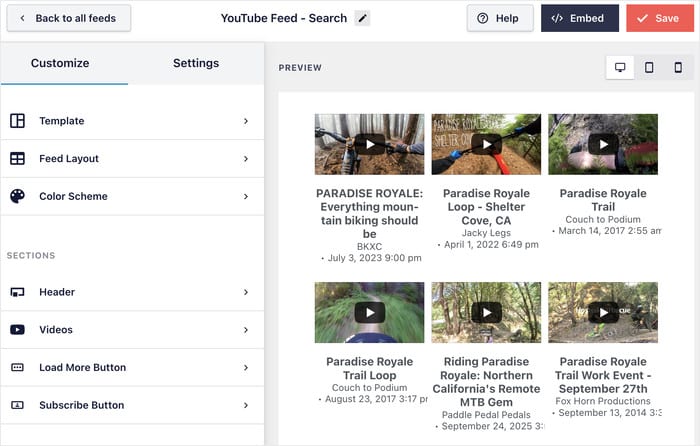 live feed editor for your youtube search embed