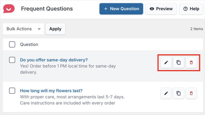 manage your faqs for wpchat