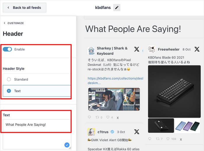 set up header for twitter search results