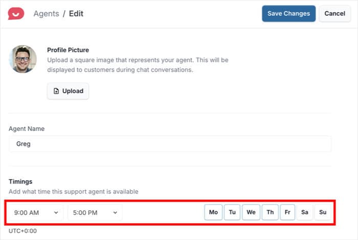 set up timing for each agent