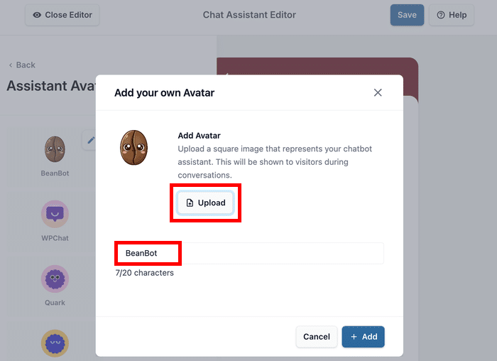 add photo and name for facebook assistant avatar