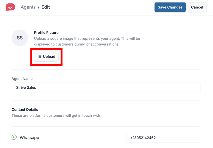 edit your agent's profile pic wpchat