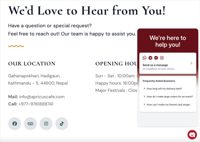 example of whatsapp chat in a wordpress website
