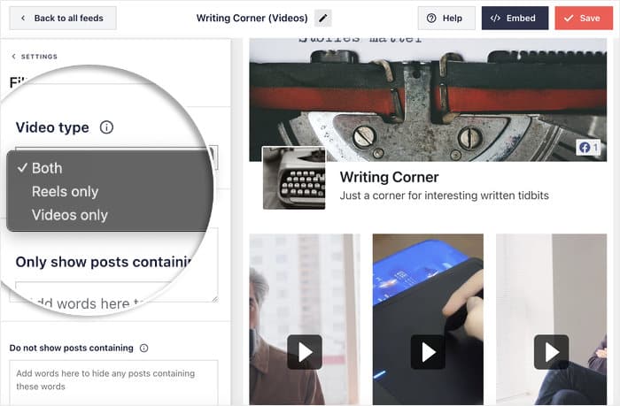 select your facebook video filters