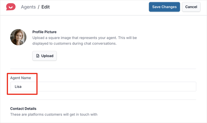 set up your whatsapp chat agent name