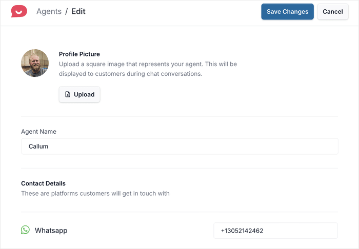 set a name and photo for your chat agent