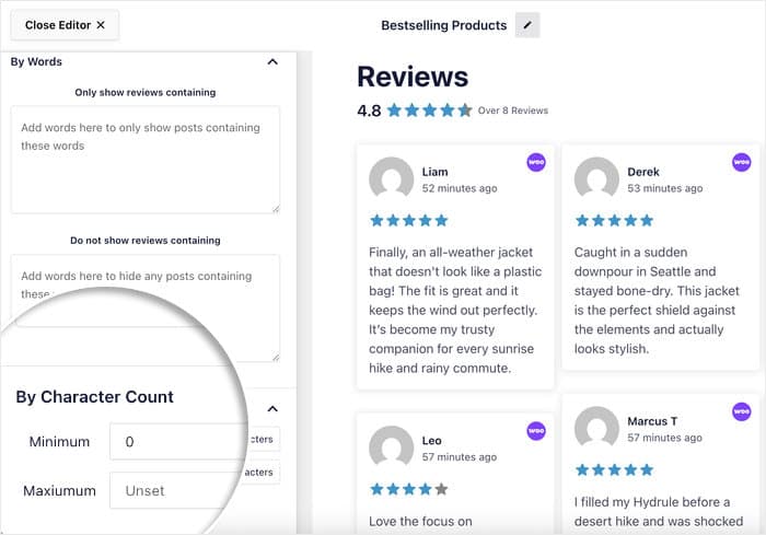 default setting for reviews feed filters