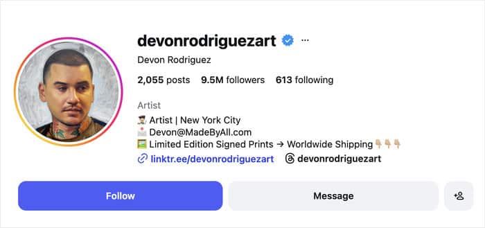 example of ig profile with a link in bio