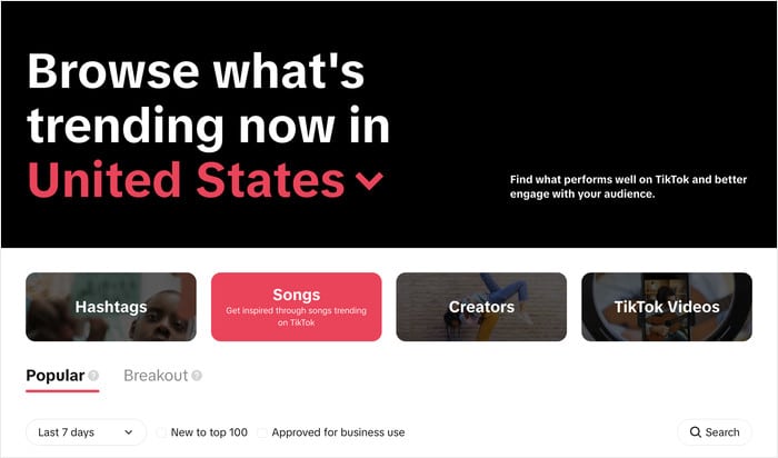 trending sounds page on tiktok