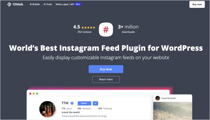 10web homepage for instagram