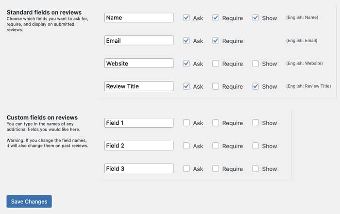 wp customer reviews plugin settings