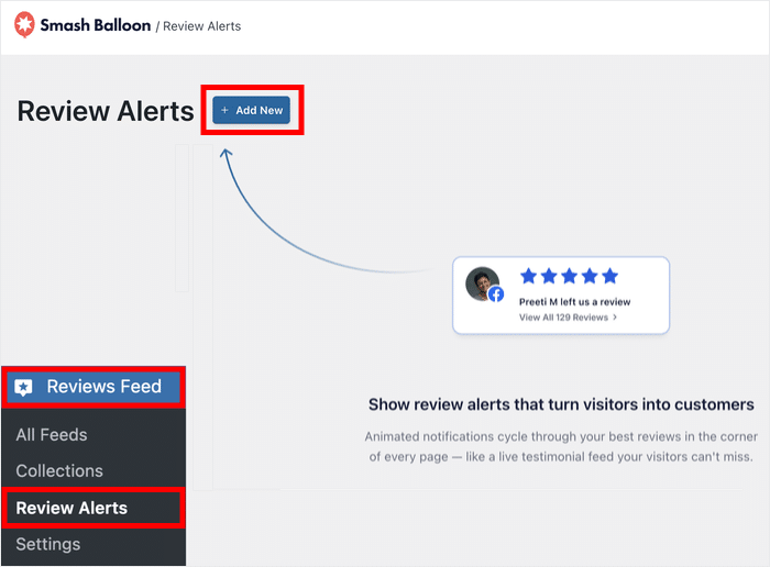 add a new review alert to reviews feed pro