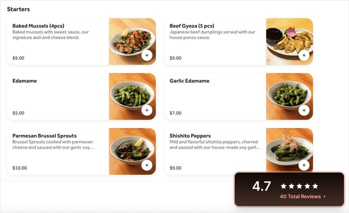 aggregated review score with review popup
