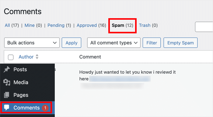 check spam for reviews wordpress