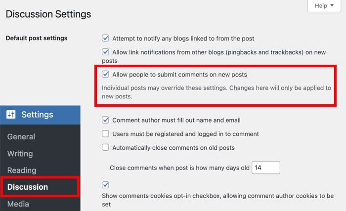 enable comments on wordpress posts