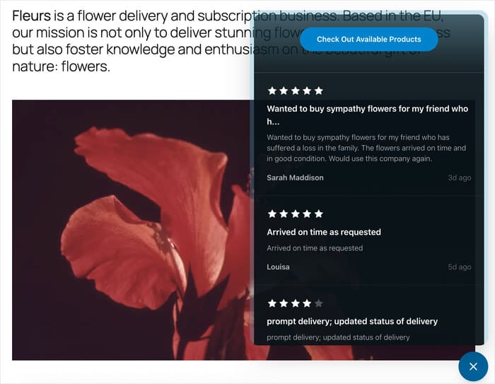 full review feed from the popup