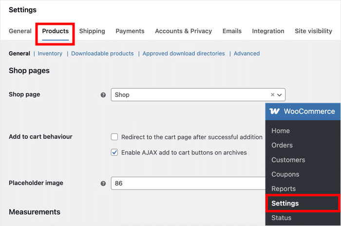 open settings page in woocommerce