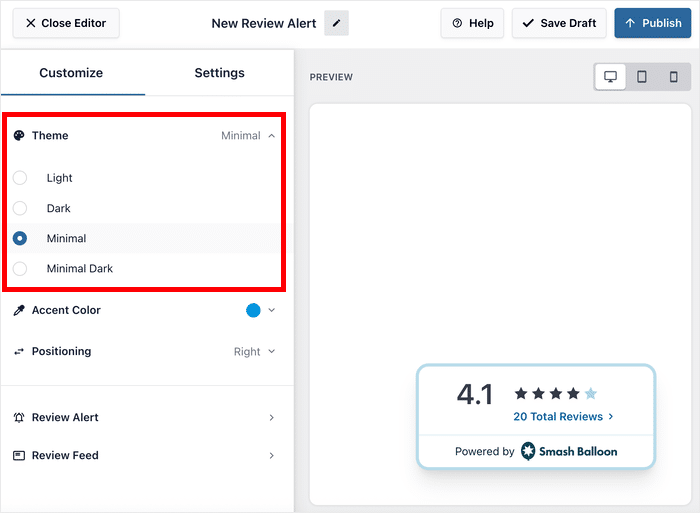 select a review popup theme