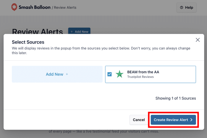 select a source for your review alerts