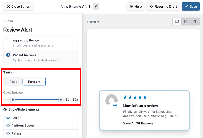 set random timing for review popups
