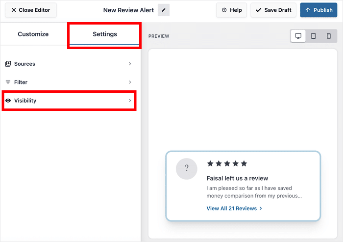 start changing visiblity of reivew popups