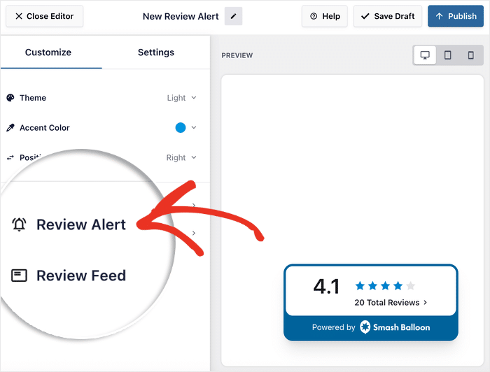 start editing review alert elements