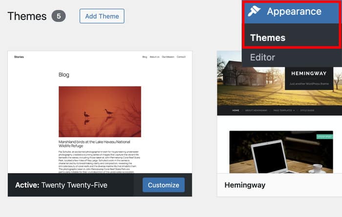 switch to basic 2025 theme wordpress
